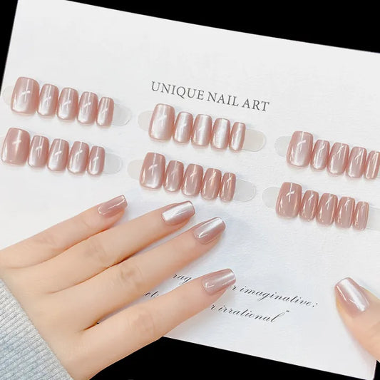 30 pieces/strip Champagne Cat Eye Wear Nail Wide Light Ice Tea Milk Tea Ice Flash Pure Nude Cat Eye Wear Nail Hand Work Yao Store